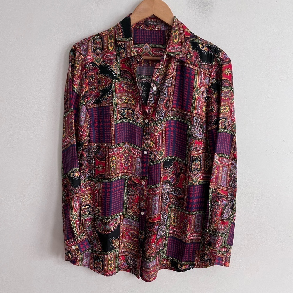 J.McLaughlin Patchwork Silk Blend Printed Button down blouse.